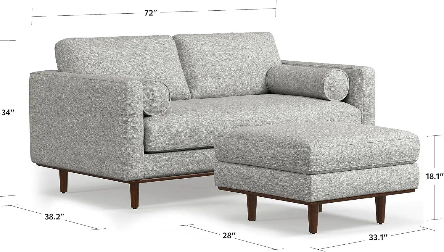 Morrison 72 Inch Mid Century Modern Sofa Set Mist Grey from PriceLows™