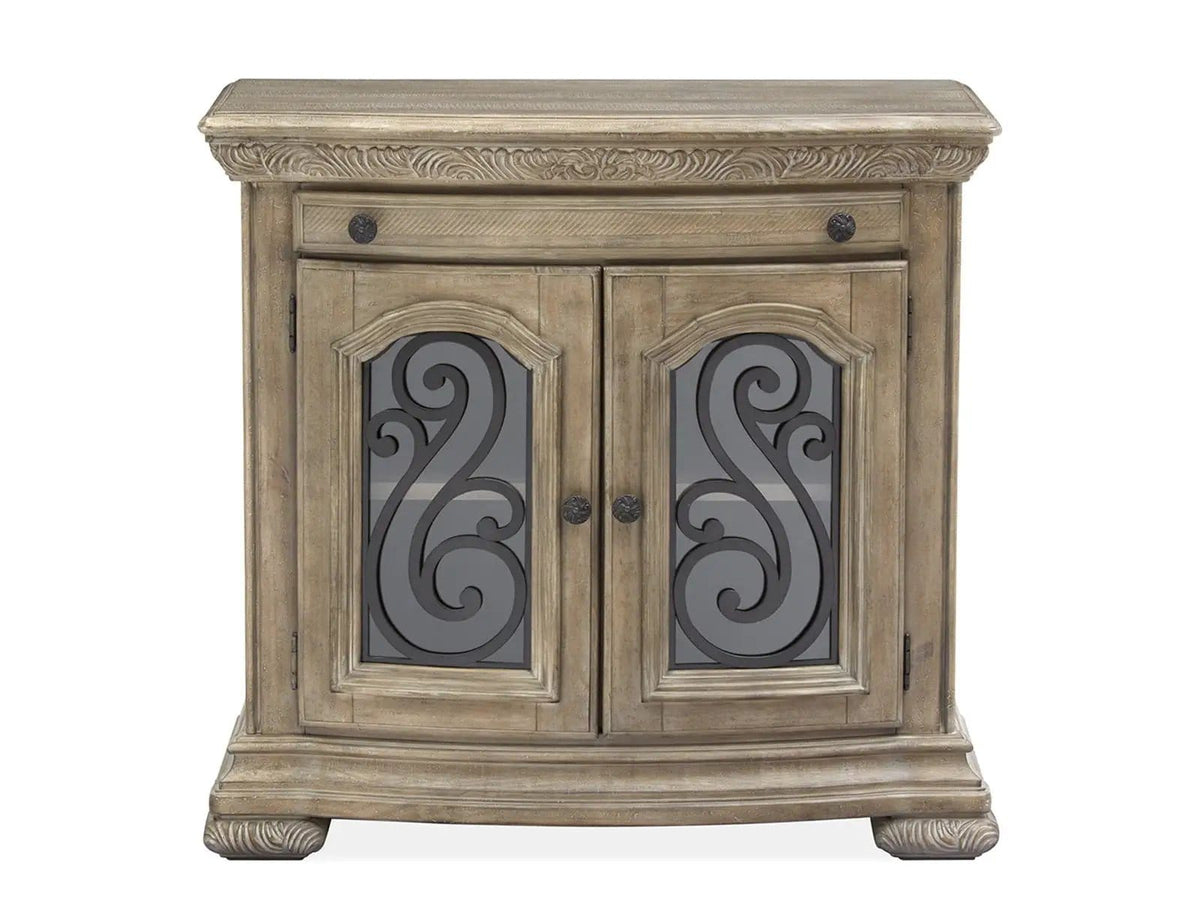 Marisol Bachelor Chest Nightstands w/ Charging Station | 18 x 34 x 32.5 in | Tempered Glass & Metal | Fawn