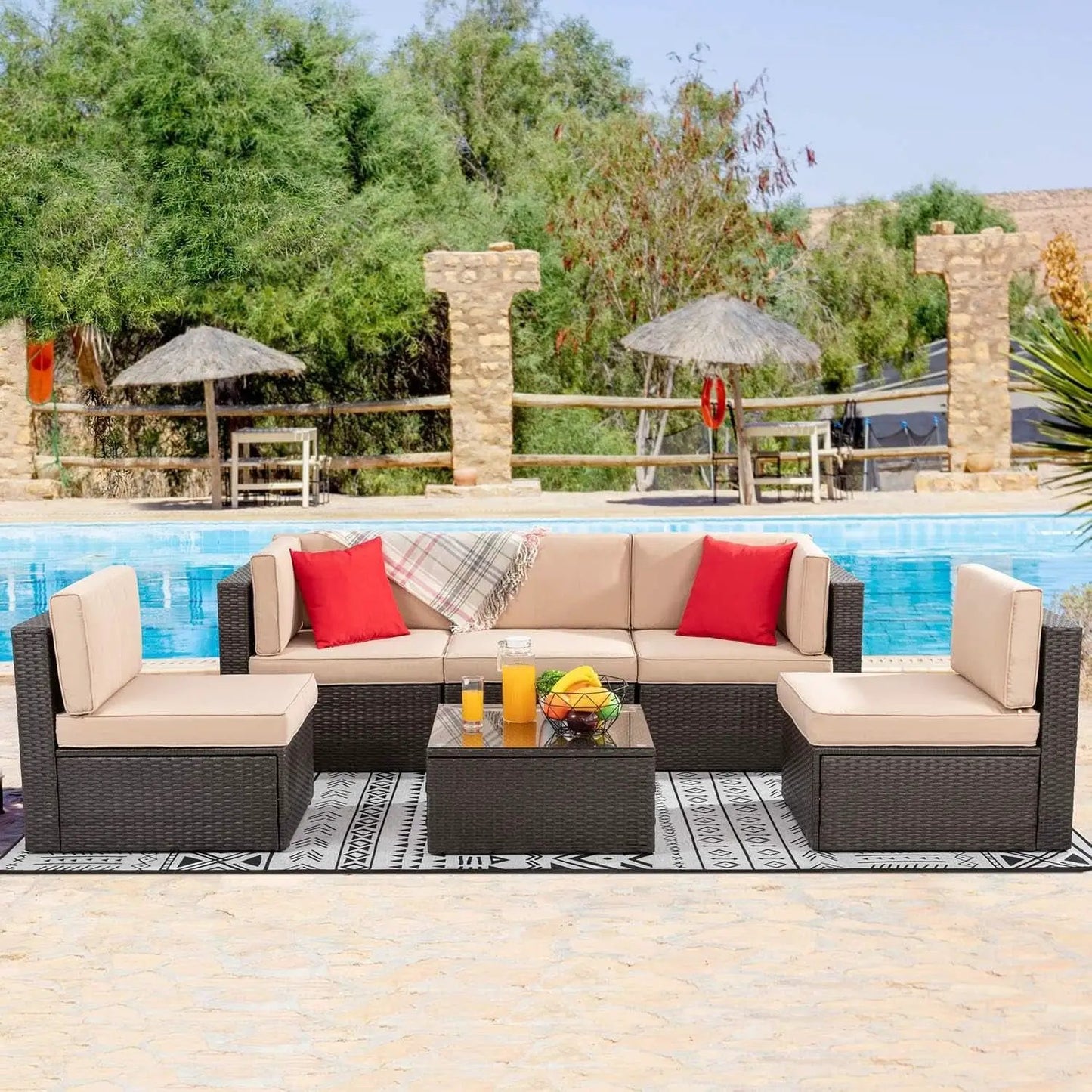 Outdoor Wicker Sectional Sofa Set with Coffee Table from PriceLows™