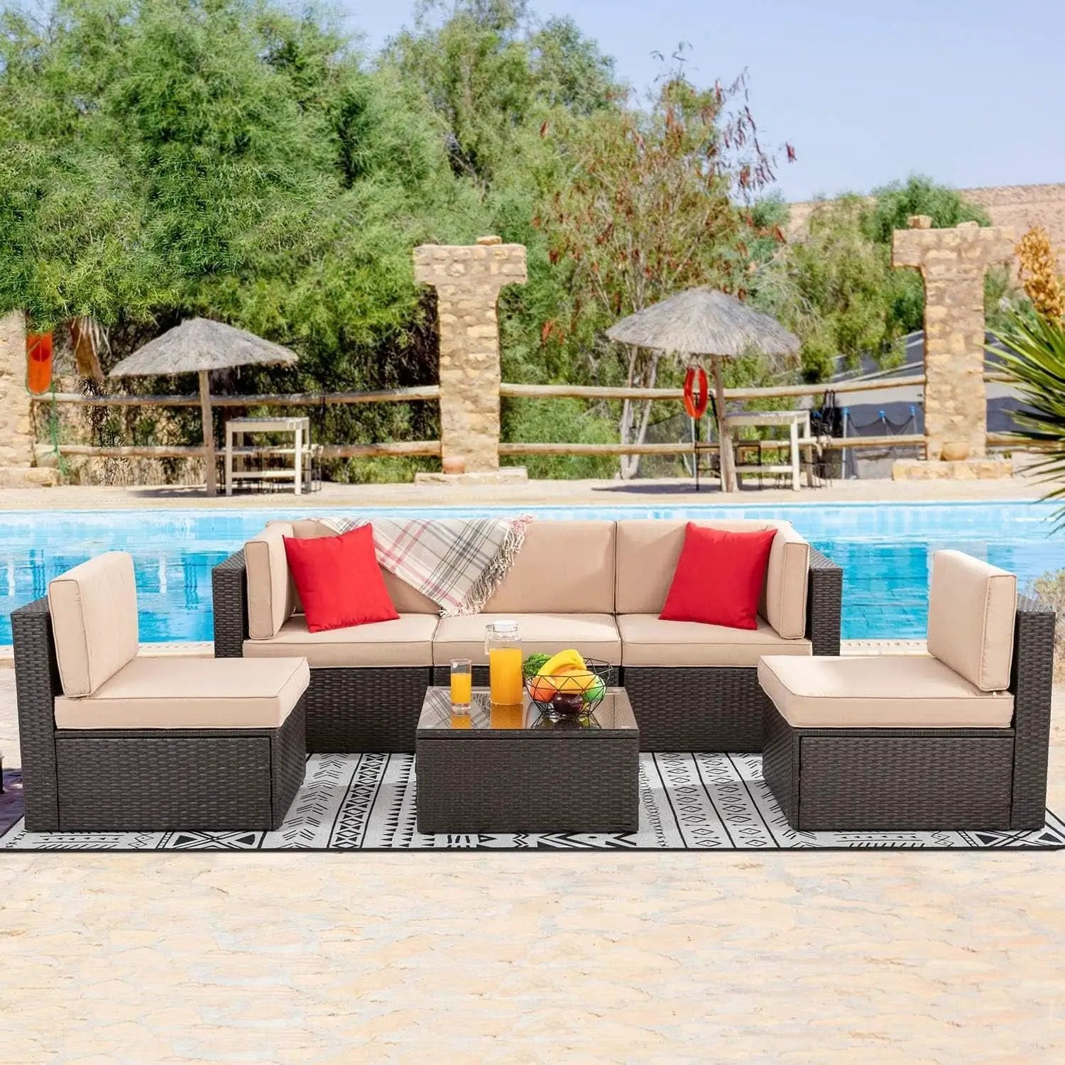 Outdoor Wicker Sectional Sofa Set with Coffee Table from PriceLows™