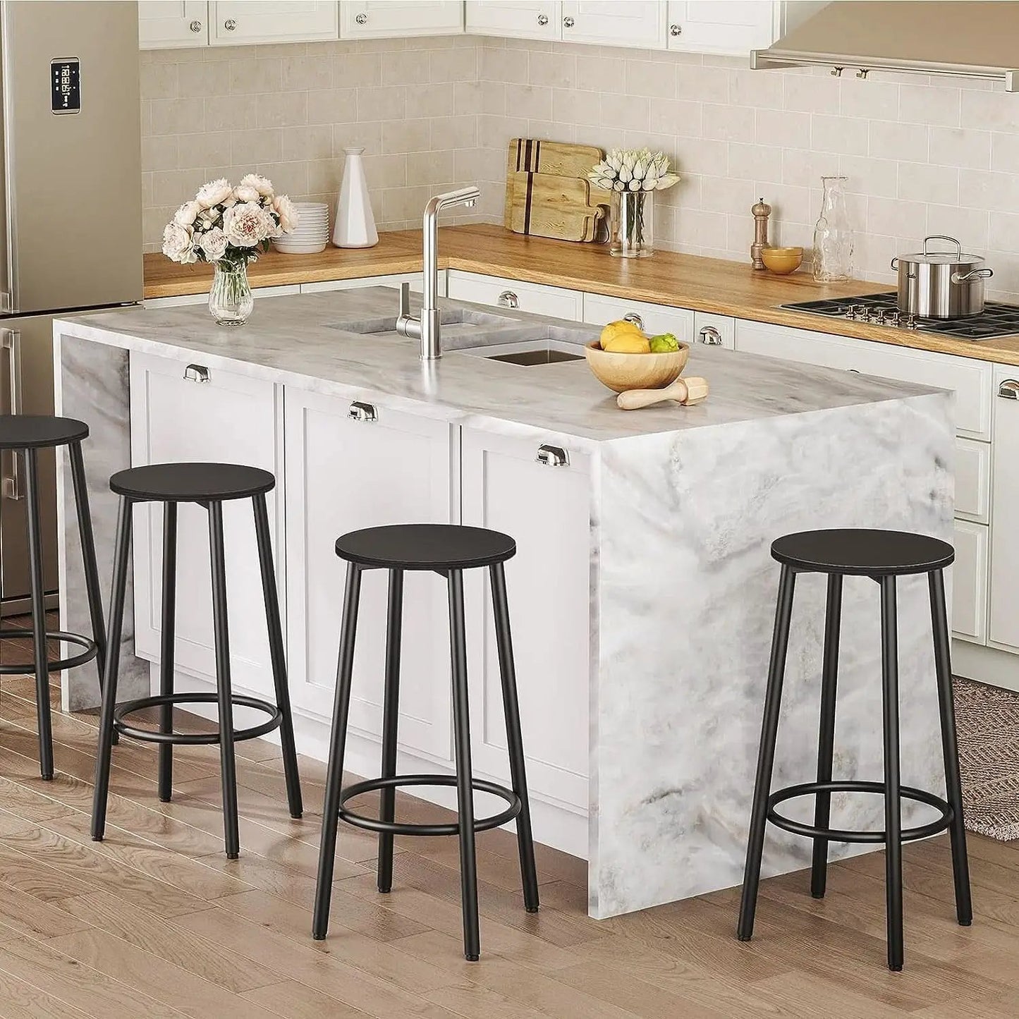 Black Bar Stool Set of 2 Counter Height With Footrest from PriceLows™
