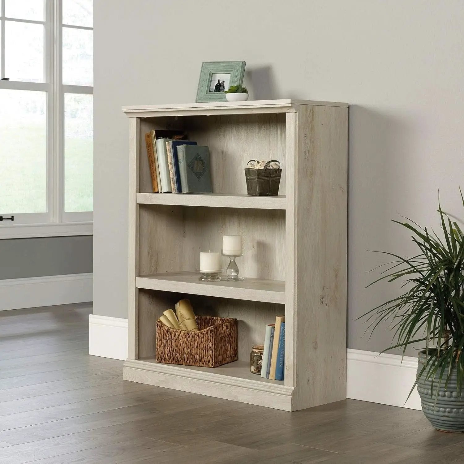 Three Shelf Bookcase Chalked Chestnut Finish With Adjustable Shelves from PriceLows™