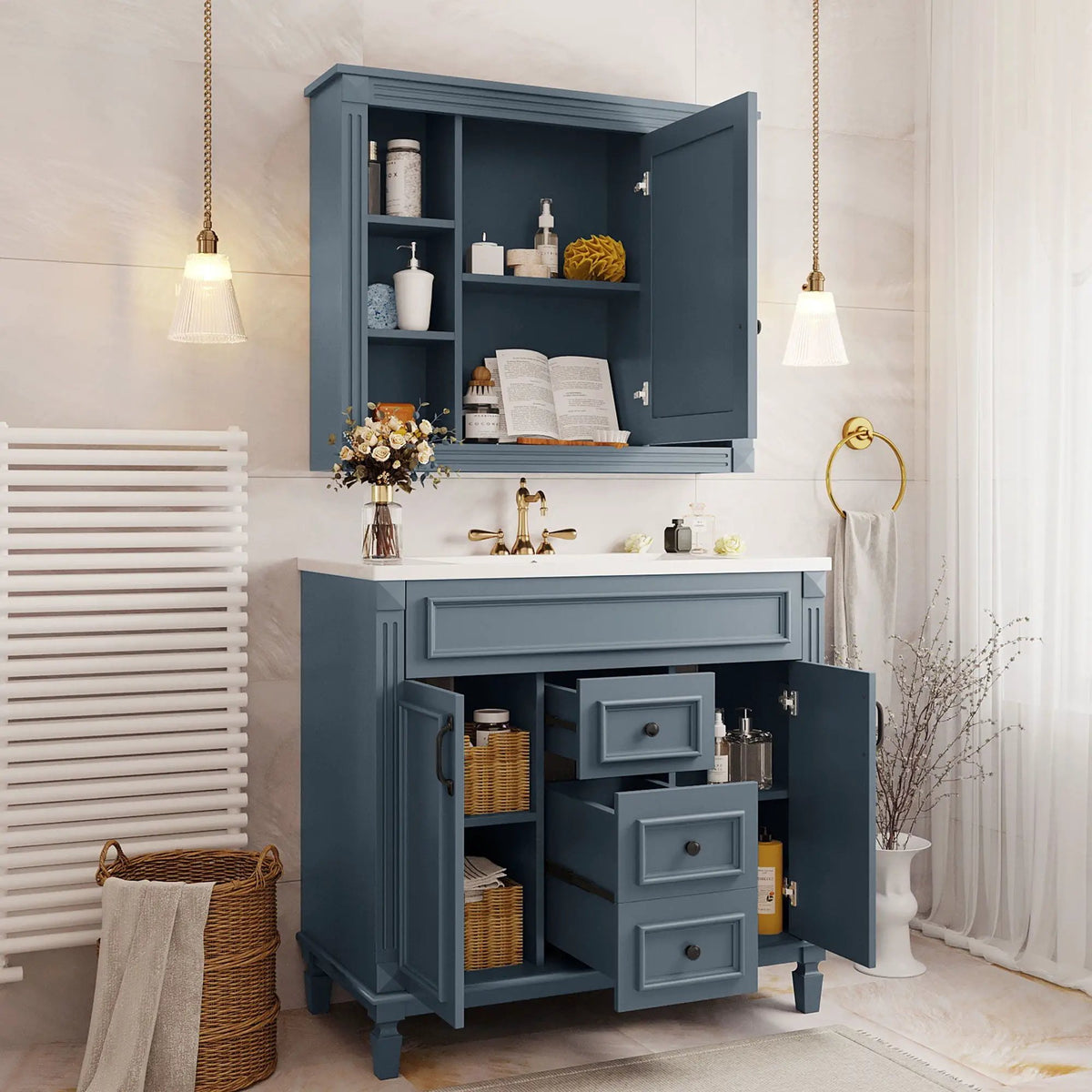 Bathroom Vanity With Top Sink | Mirror Cabinet Included | 2 Soft Closing Doors | 2 Drawers