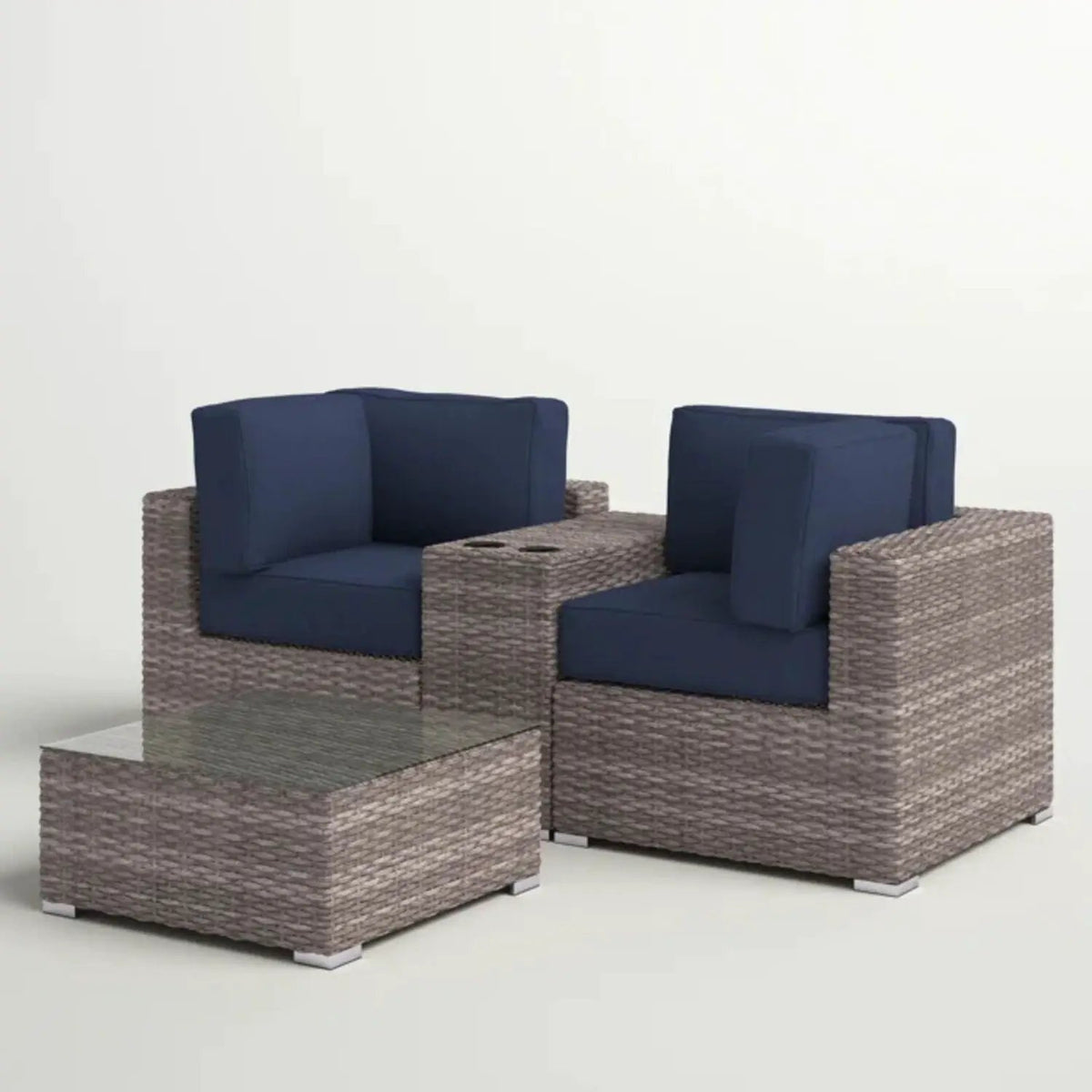 Wicker Seating Group Set | Table And Cushions Included | Aluminum Frames | Hand-Woven Wicker