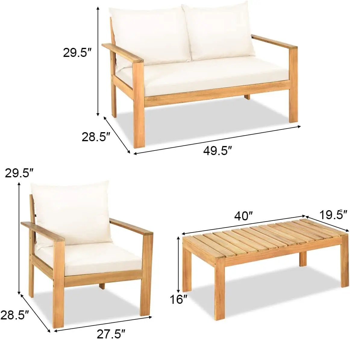 Outdoor Acacia Wood 4-Piece Chat Set Teak Finish Cushions from PriceLows™