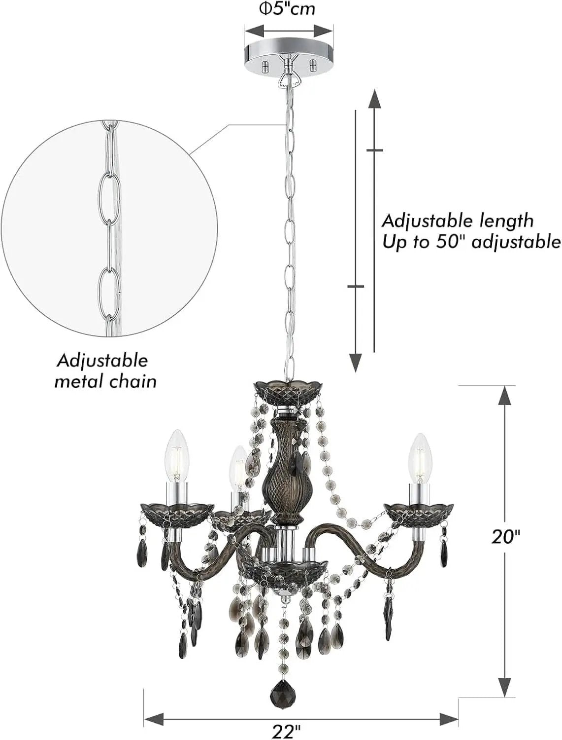 Black Small Crystal Chandelier Dimmable 3 Light Pendant from PriceLows™
