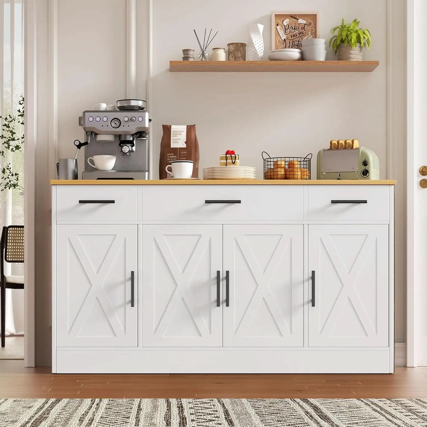 53 Inch White Buffet Cabinet With Drawers For Dining Room from PriceLows™