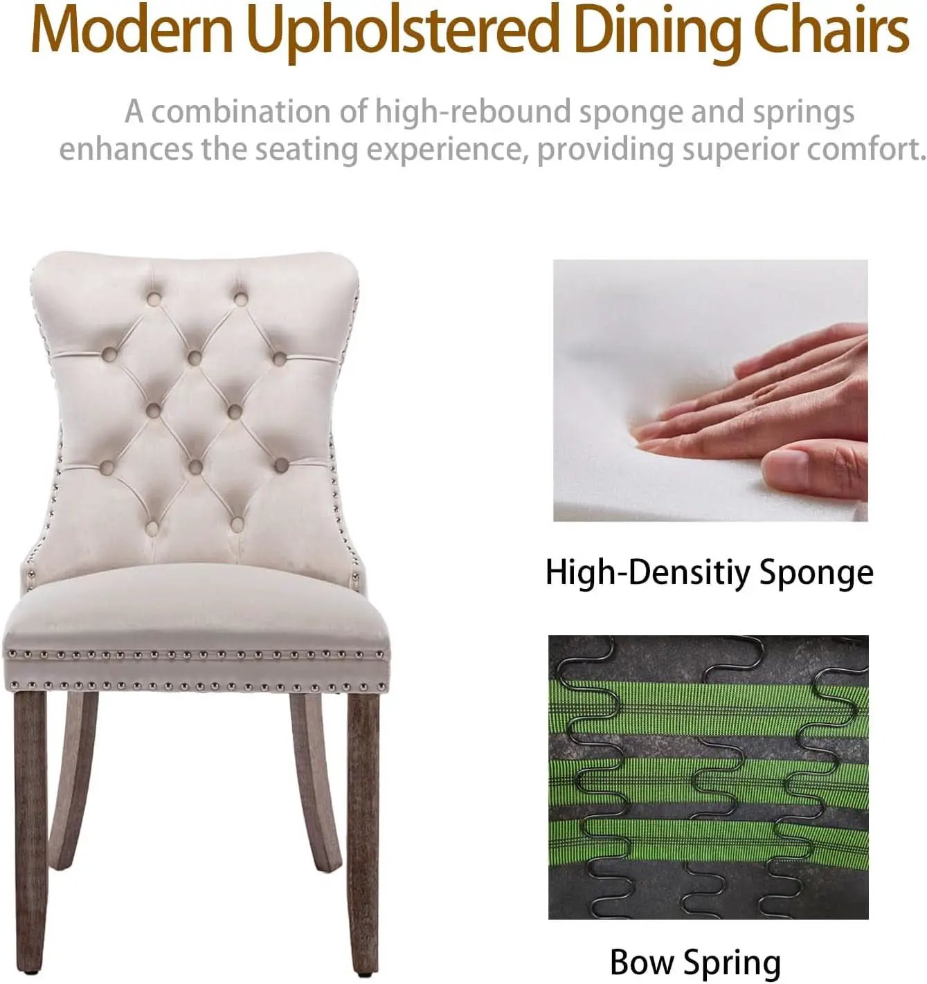 Beige Velvet Tufted Dining Chairs 4 Pack With Nailhead Trim from PriceLows™