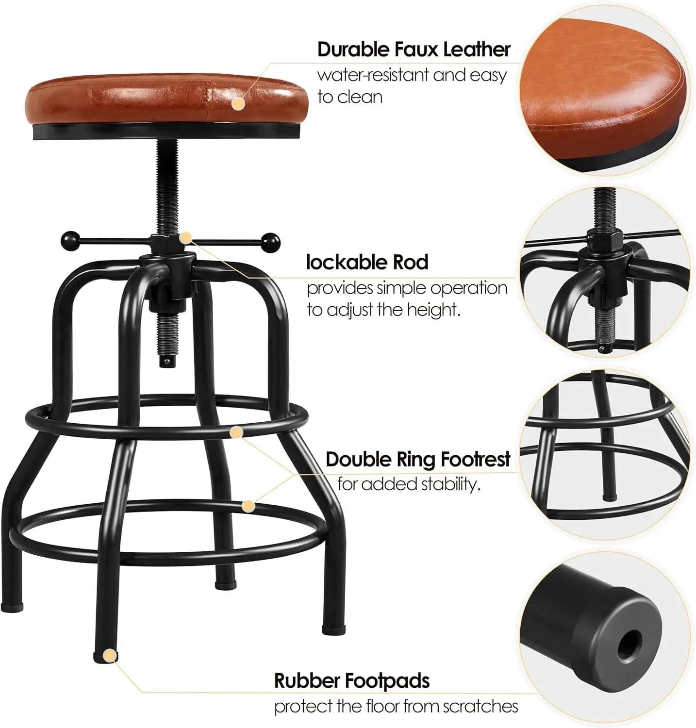 Light Brown Adjustable Metal Bar Stool 21.5-28 Inch Tall from PriceLows™