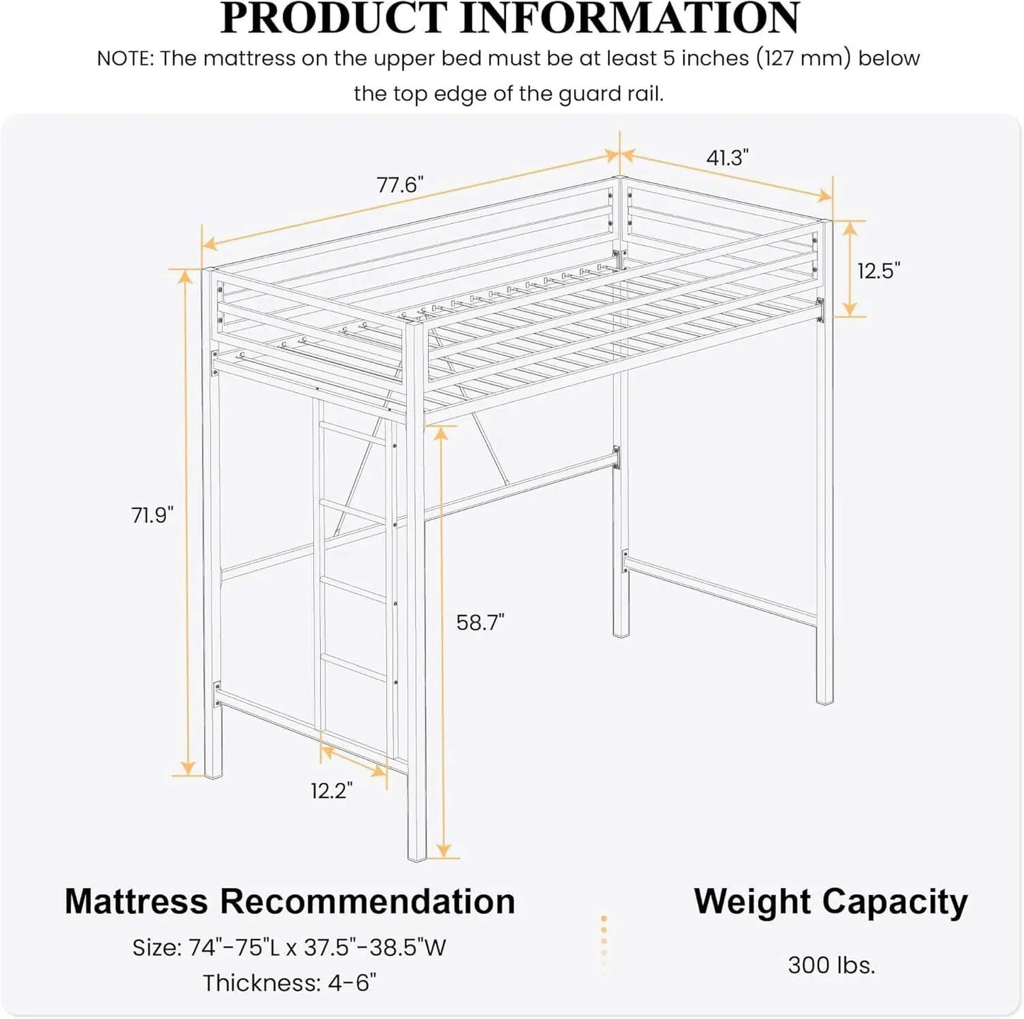 Loft Bed Twin Size Black With Ladder And Guardrail from PriceLows™