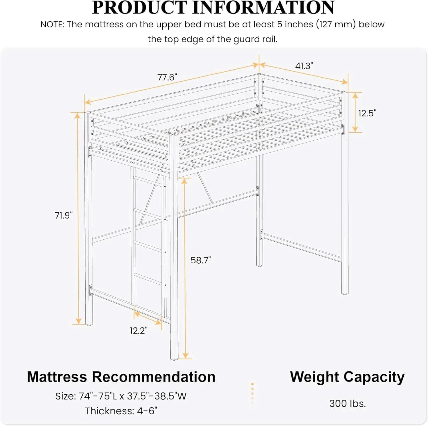 Loft Bed Twin Size Black With Ladder And Guardrail from PriceLows™