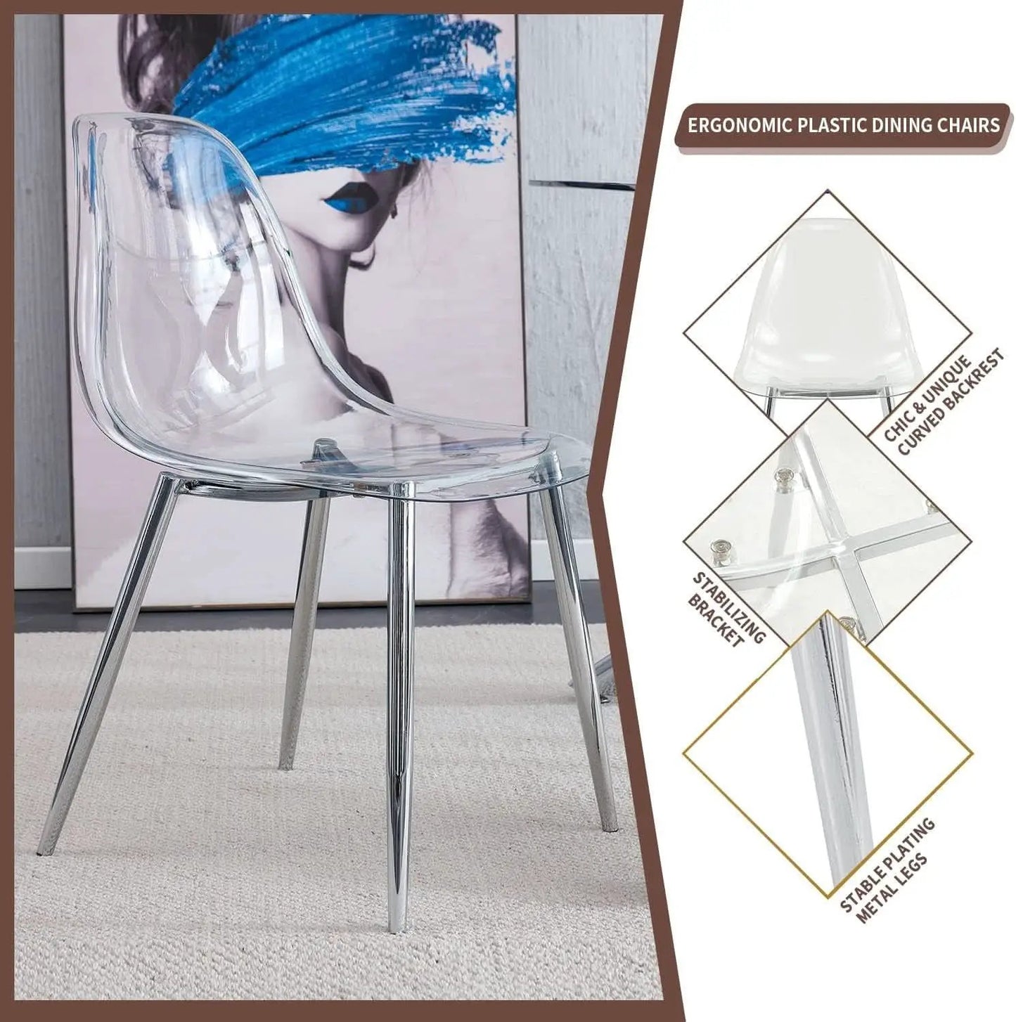 Clear Acrylic Dining Chairs Set Of 4 With Metal Legs from PriceLows™