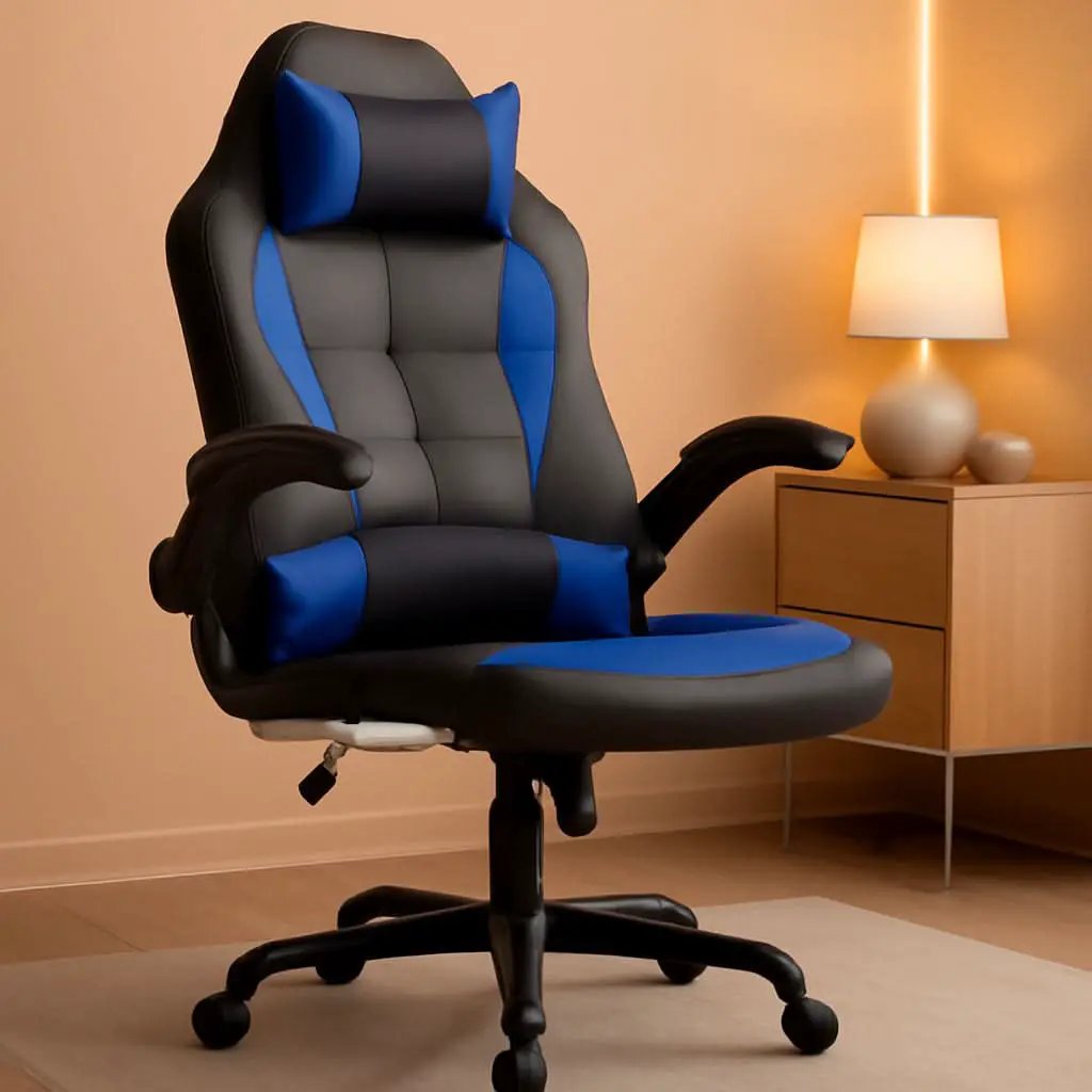 Blue PU Leather Ergonomic Gaming Chair With Lumbar Support from PriceLows™