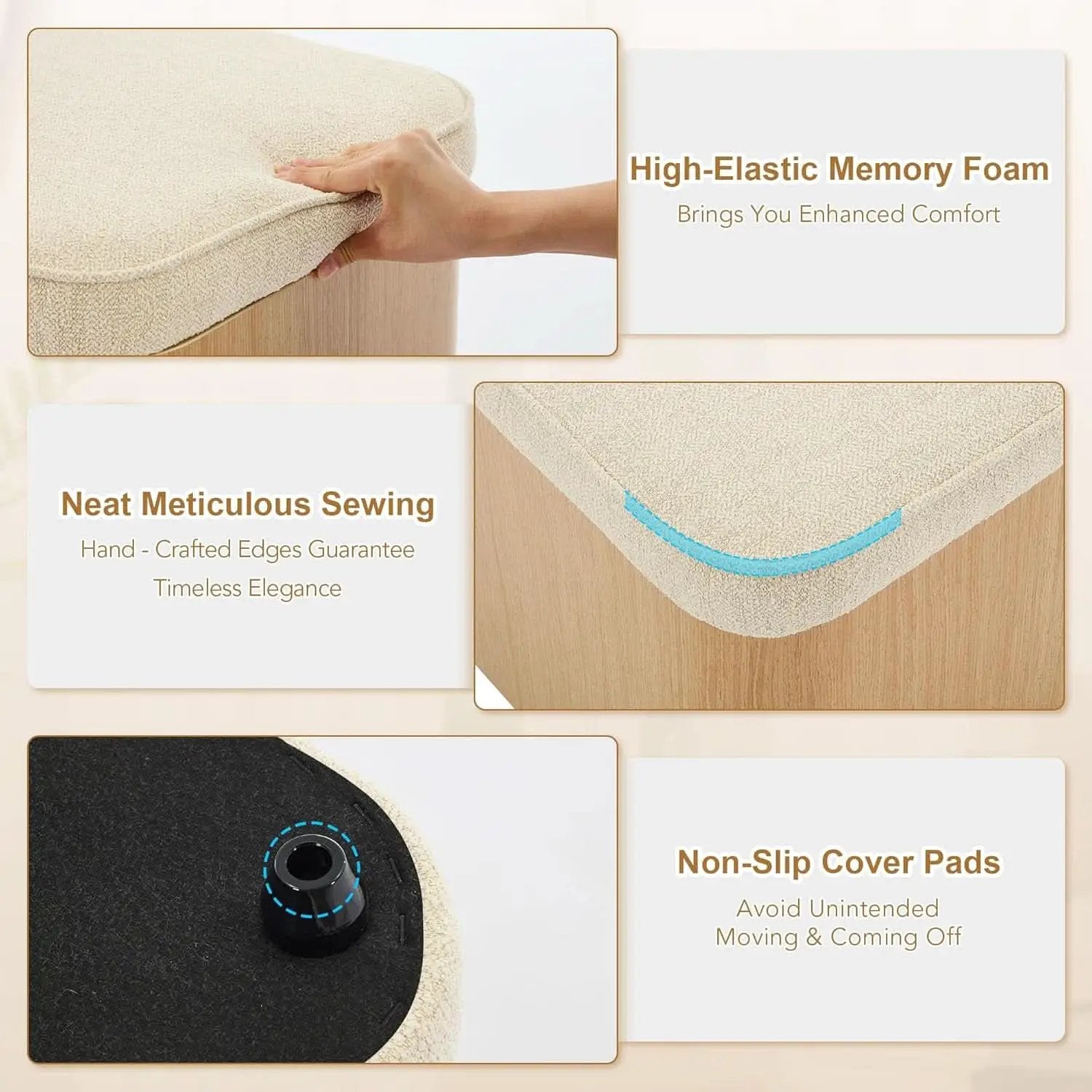 Beige Linen Upholstered Storage Ottoman With Footrest from PriceLows™