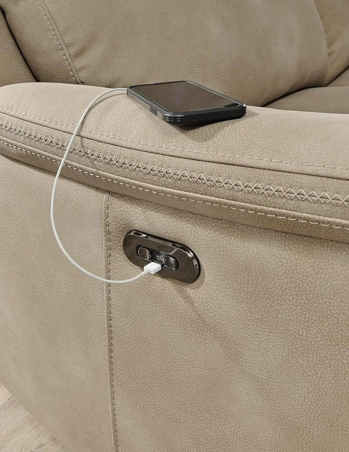 Durapella Power Recliner With Adjustable Headrest Beige from PriceLows™