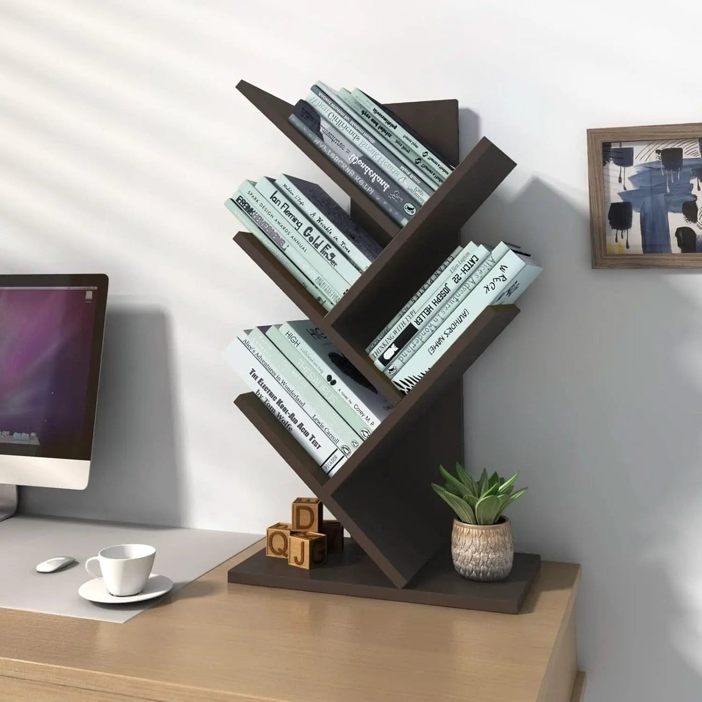 Wooden 5 Tier Book Tree Bookshelf For Displaying Books And Magazines from PriceLows™
