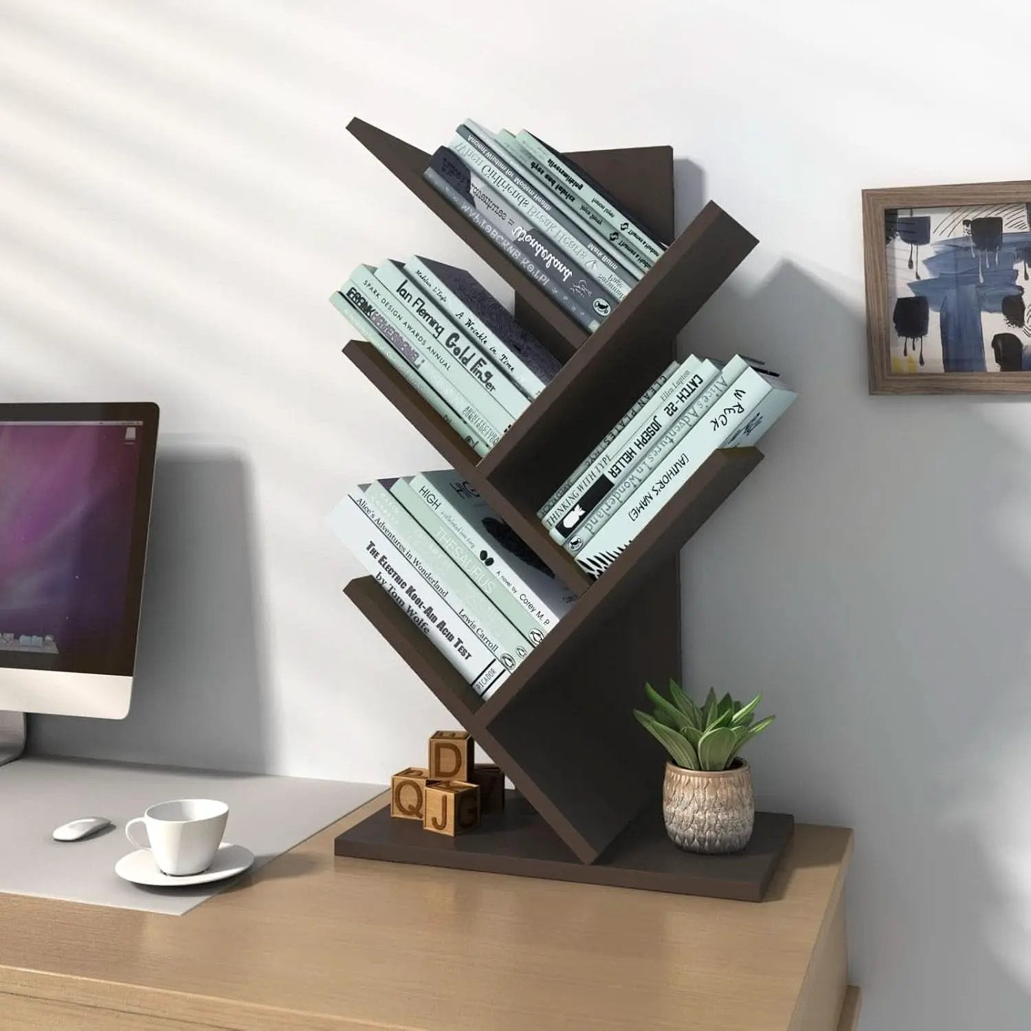 Wooden 5 Tier Book Tree Bookshelf For Displaying Books And Magazines from PriceLows™