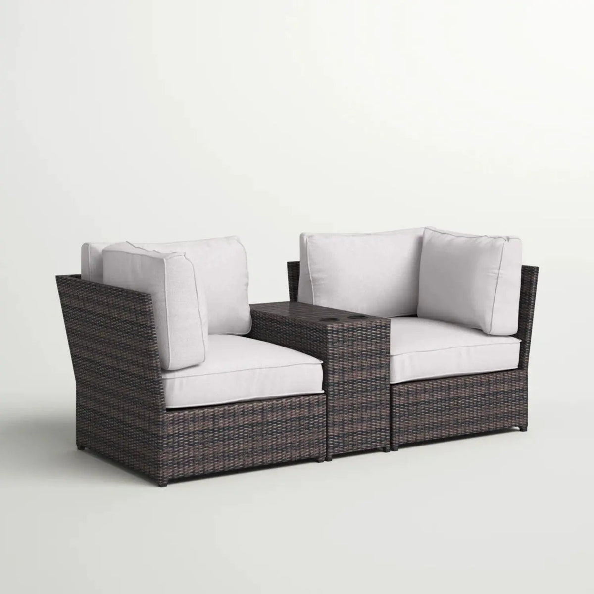 Outdoor Wicker Loveseat | 3-Piece Set | Aluminum Frame | 5 Inch Cushions