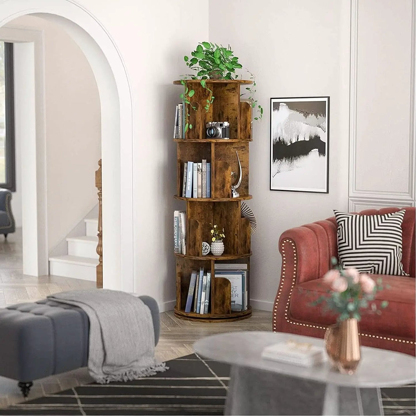 Rotating Corner Bookshelf 360 Degree 4 Tier Space Saving from PriceLows™