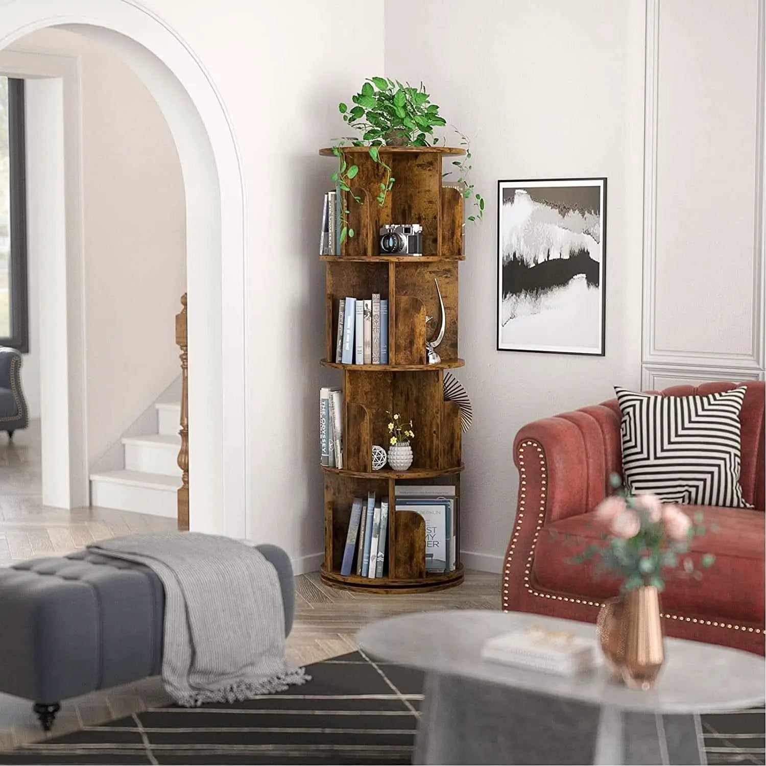 Rotating Corner Bookshelf 360 Degree 4 Tier Space Saving from PriceLows™