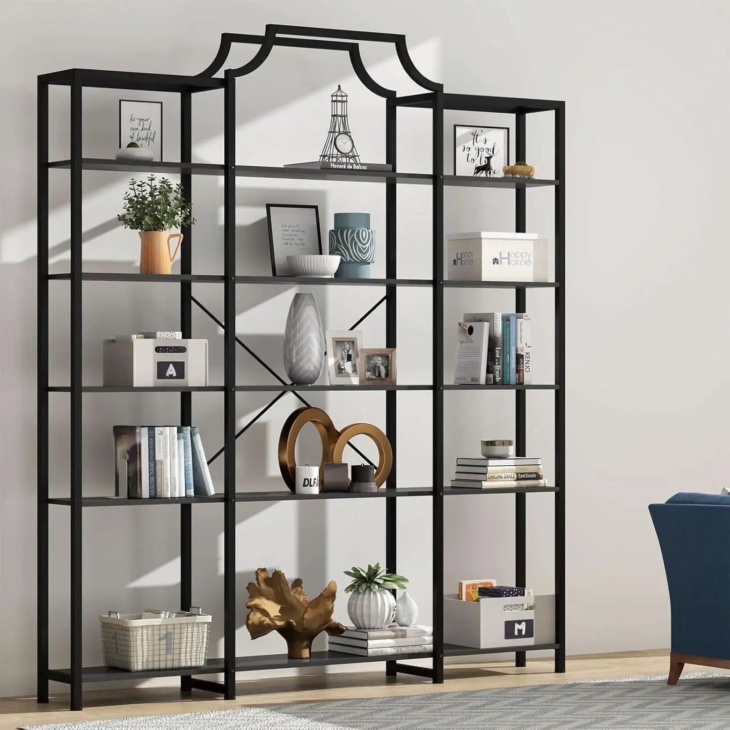 Triple Wide Five Tier Bookshelf For Living Room Organization from PriceLows™