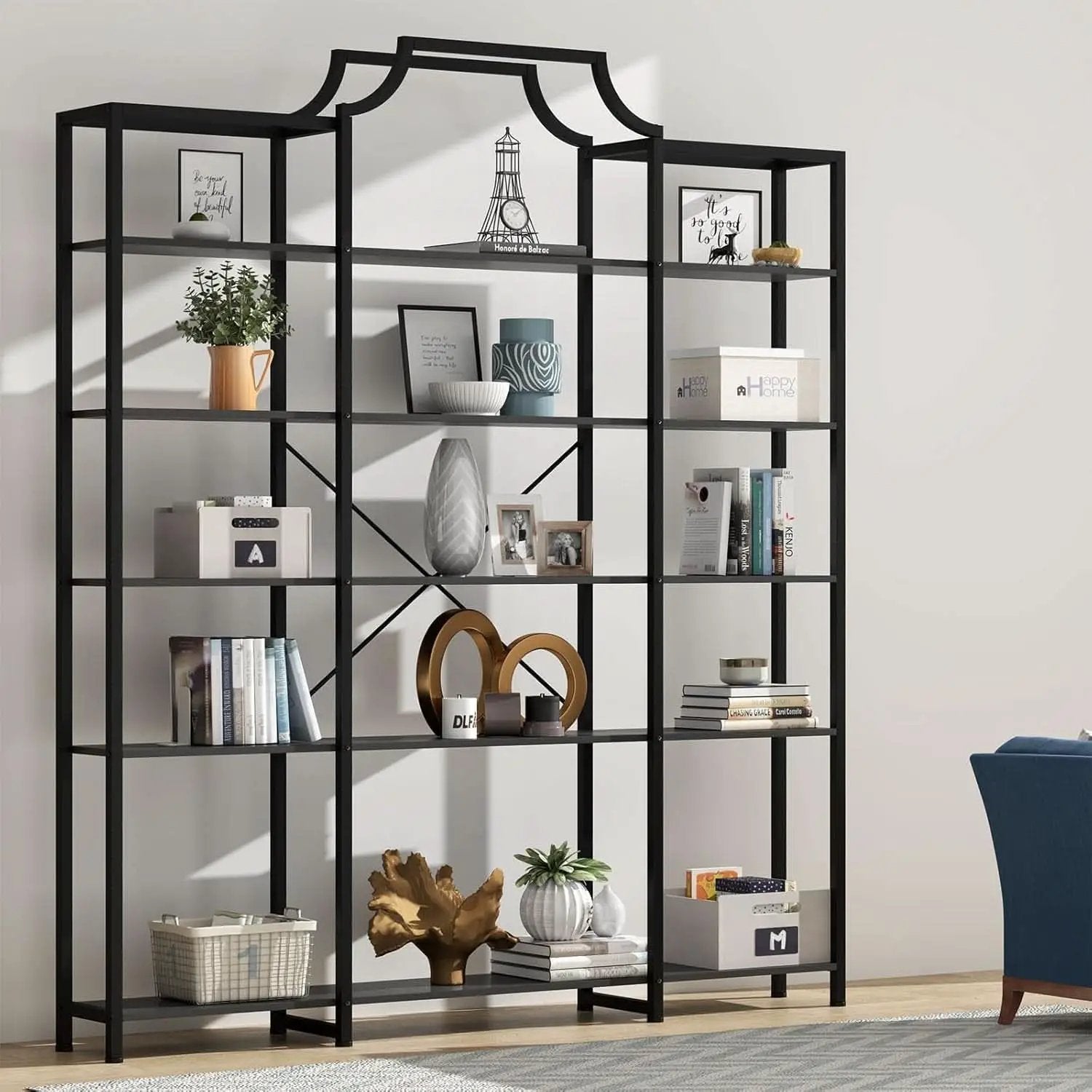 Triple Wide Five Tier Bookshelf For Living Room Organization from PriceLows™