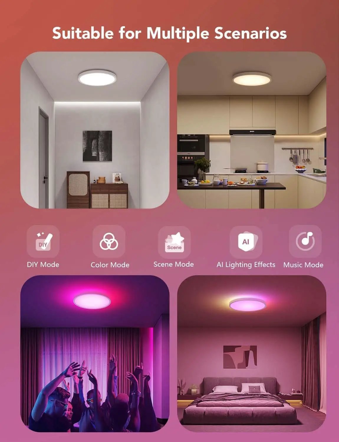 RGBIC Smart Ceiling Light 12 Inch Alexa Compatible from PriceLows™