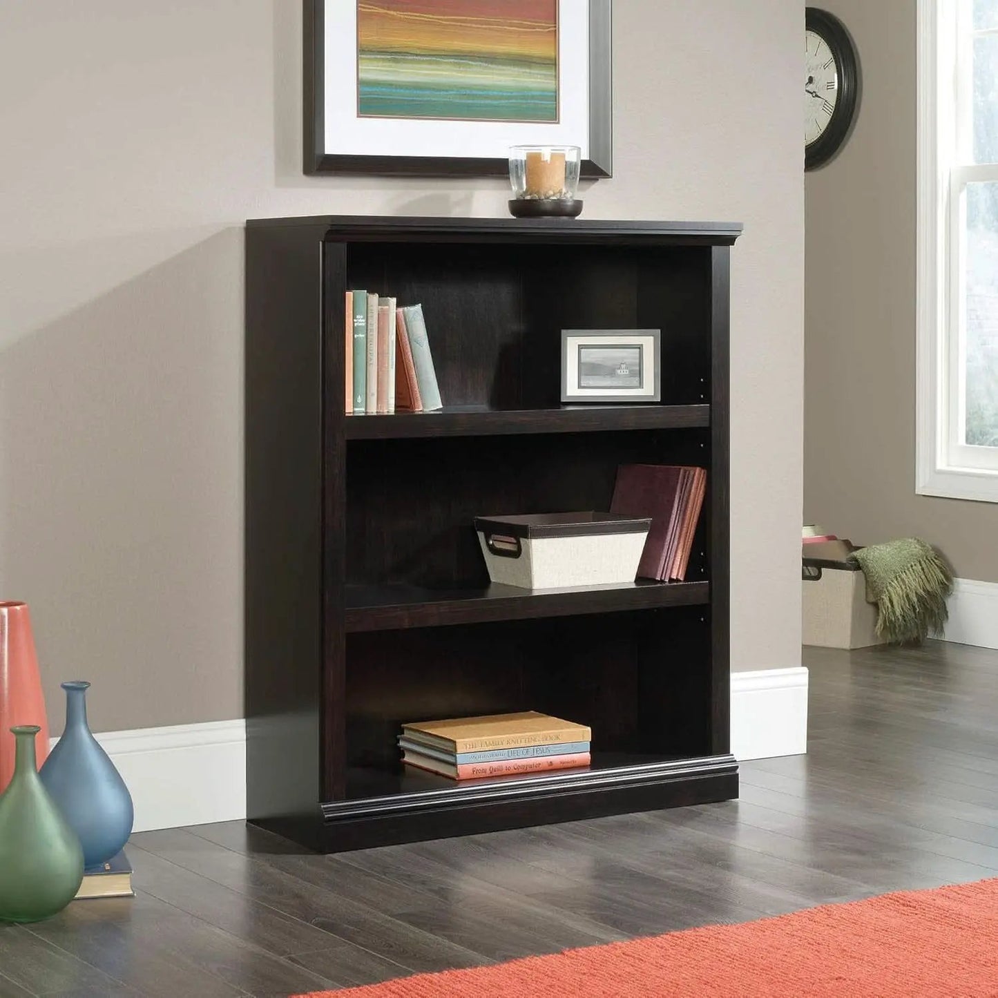 Three Tier Wooden Book Shelf Estate Black with Adjustable Shelves Multipurpose Bookshelf for Home Office And Living Room from PriceLows™