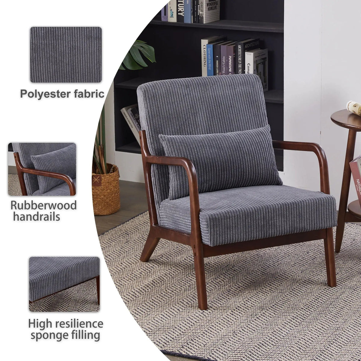 Accent Chair With Pillow | Solid Rubberwood Frame | Ergonomic Support | Versatile Design