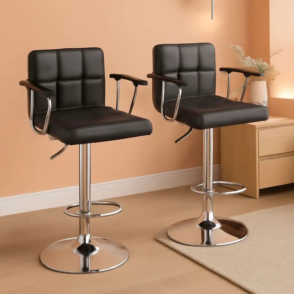 Two Adjustable Swivel Bar Stools With Back Grey PU Leather from PriceLows™