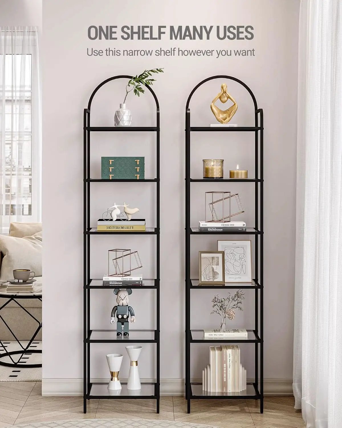 Six Tier Bookcase With Tempered Glass Shelves Home Office from PriceLows™