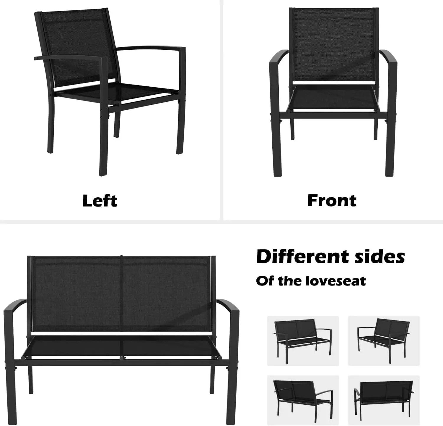 4 Piece Black Patio Furniture Set Outdoor Lounge Chairs from PriceLows™