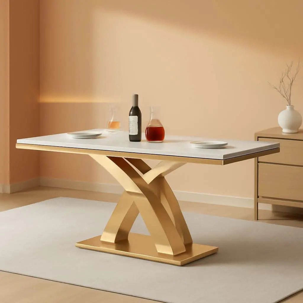 Faux Marble Dining Table 70 Inch With X Pedestal Base from PriceLows™