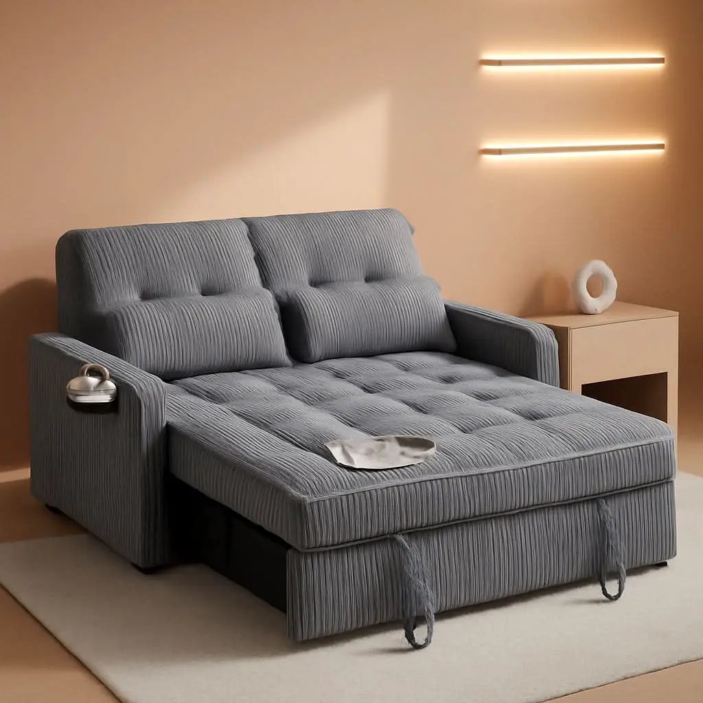55Inch Convertible Sleeper Sofa With USBPort Corduroy from PriceLows™