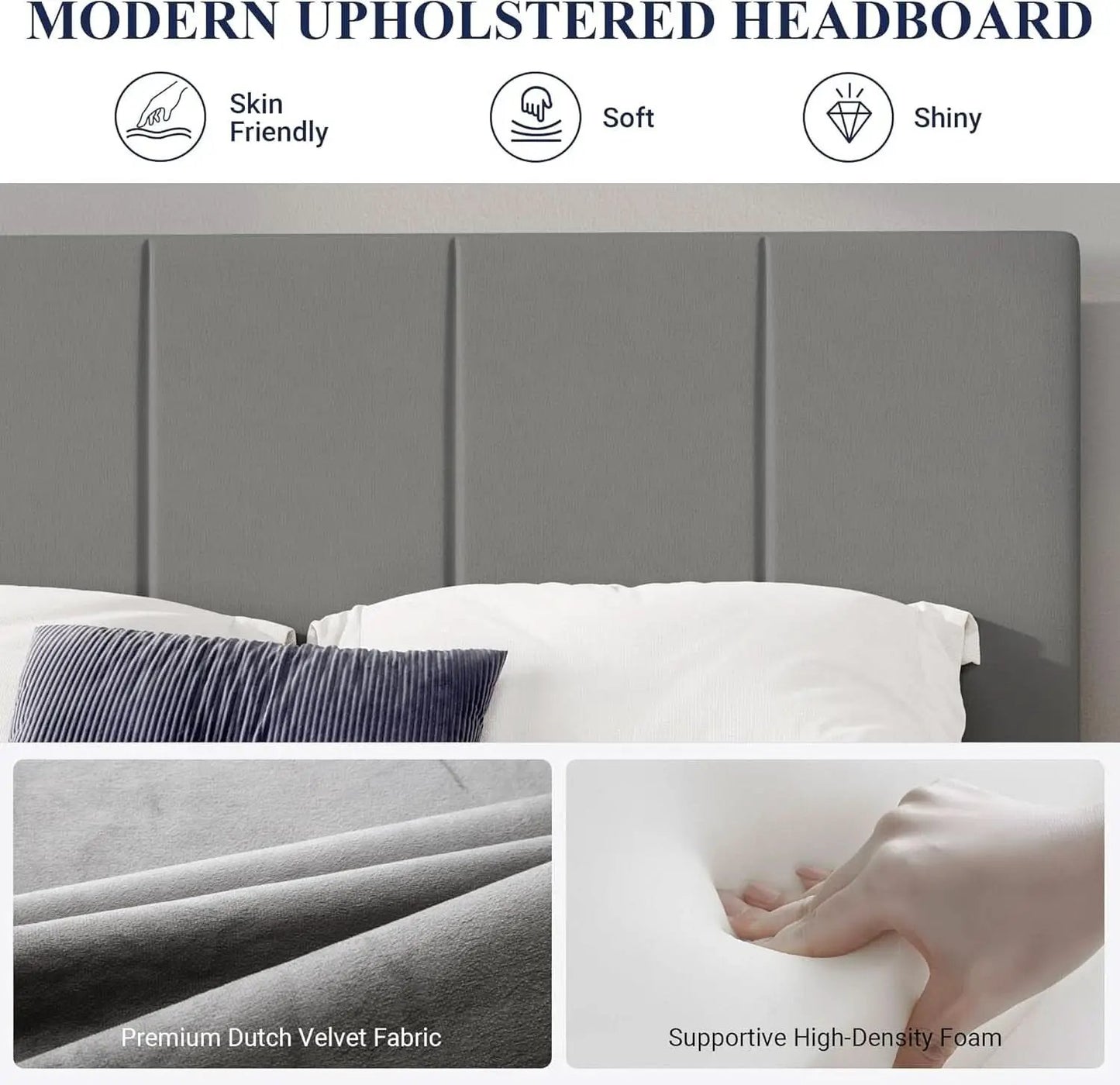 King Size Grey Velvet Upholstered Platform Bed Frame from PriceLows™