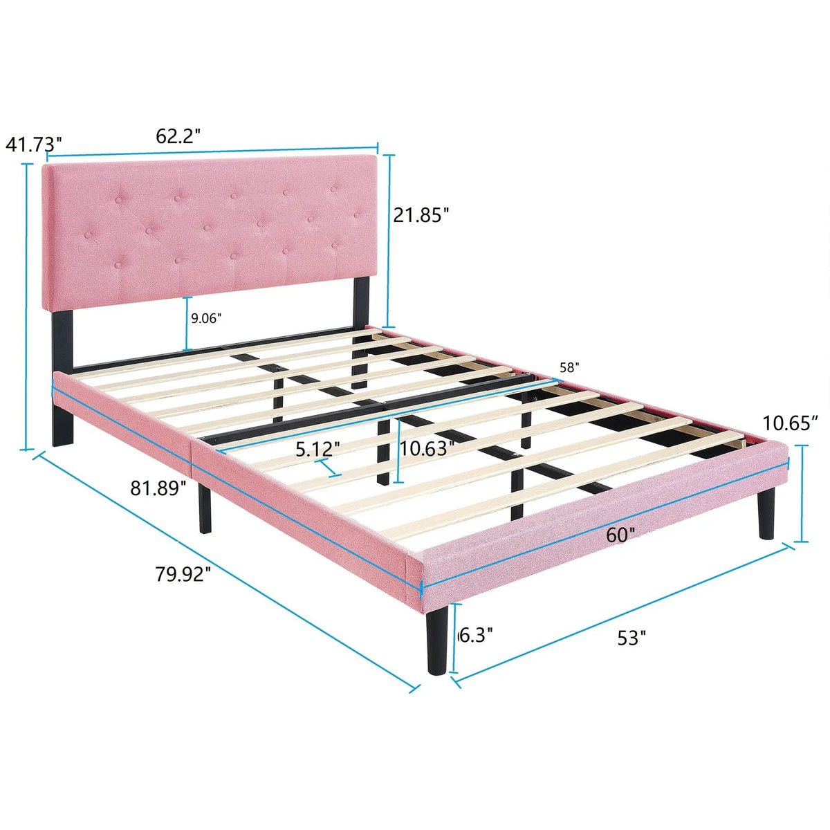 Platform Bed Frame | Button Tufted Headboard | Box Spring Free