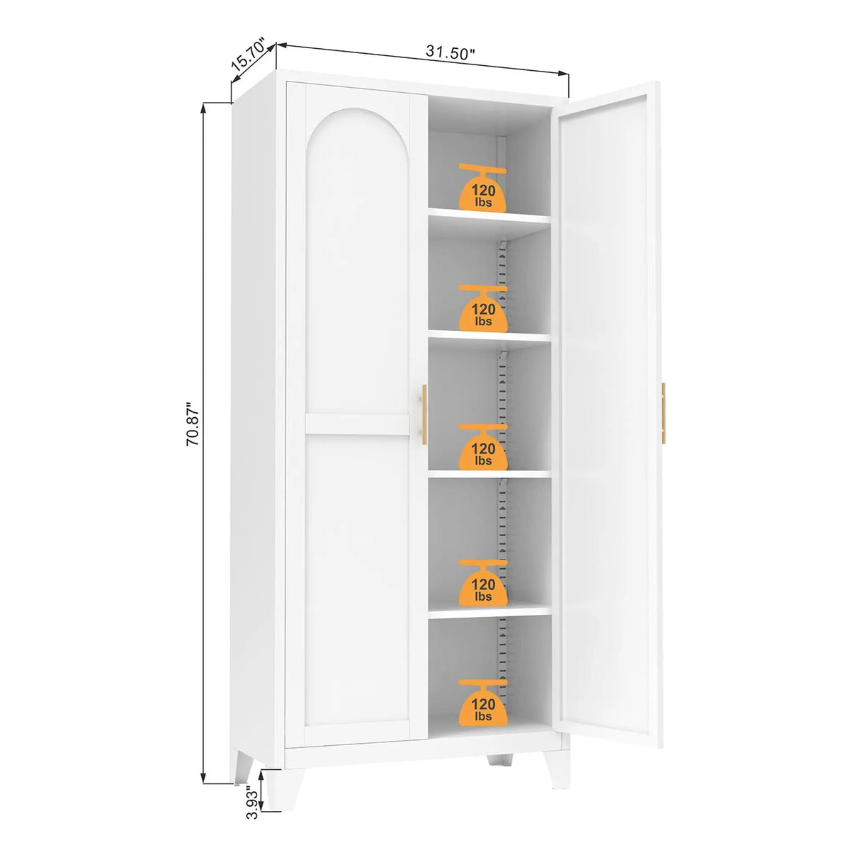 Metal Storage Cabinet | Doors And Adjustable Shelves | Corrosion-Resistant Steel | 70.87 Inch Height