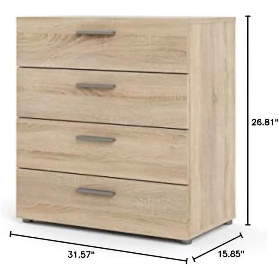 Oak Structure Four Drawer Chest With Silver Bar Handles from PriceLows™