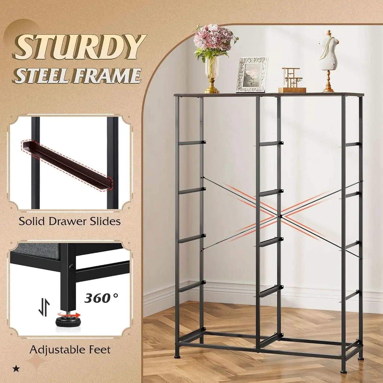 Tall Fabric Dresser With 10 Drawers Dark Grey Metal Frame from PriceLows™