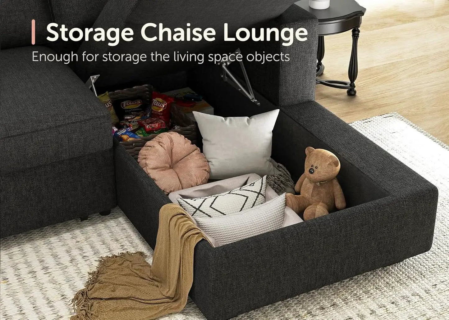 Dark Grey Sectional Sleeper Sofa With Pull Out Bed from PriceLows™