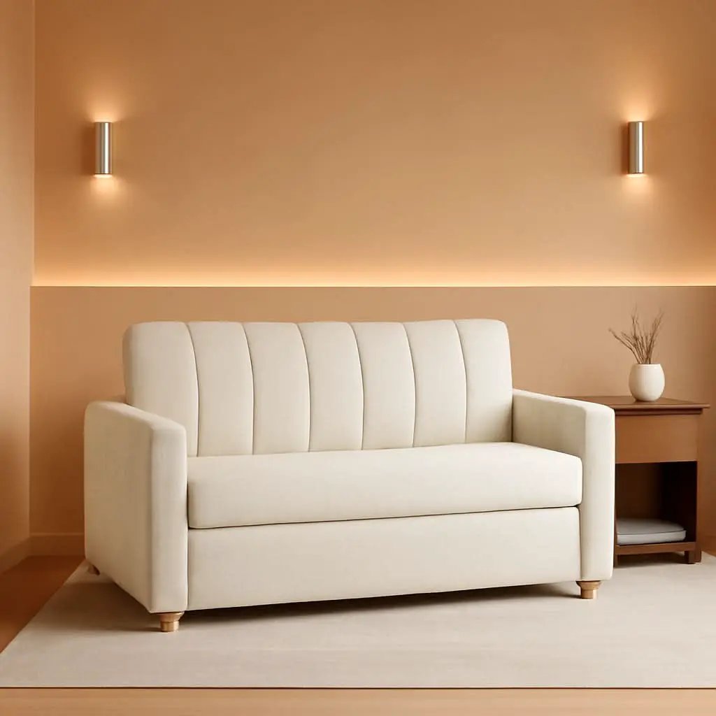 Convertible Sleeper Loveseat 66 Inch Polyester Ivory from PriceLows™