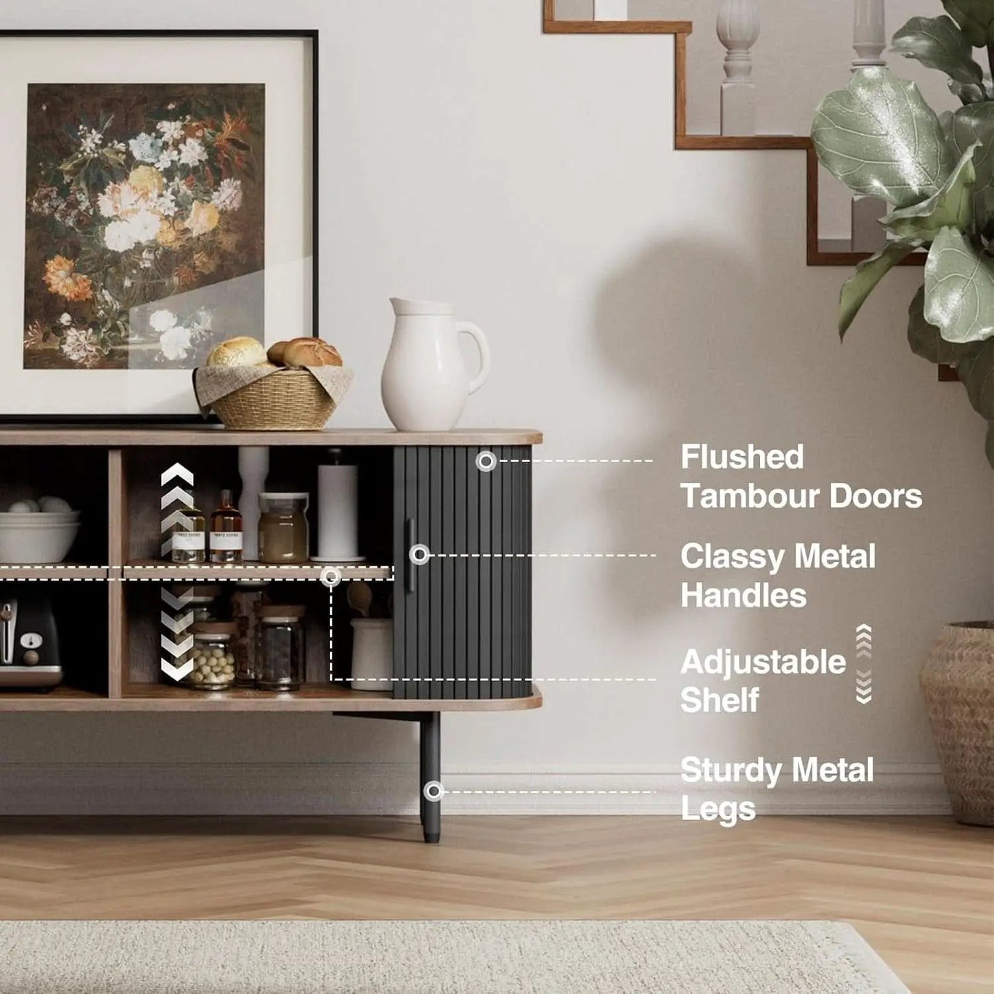 47 Inch Black TV Stand With Sliding Doors And Storage from PriceLows™