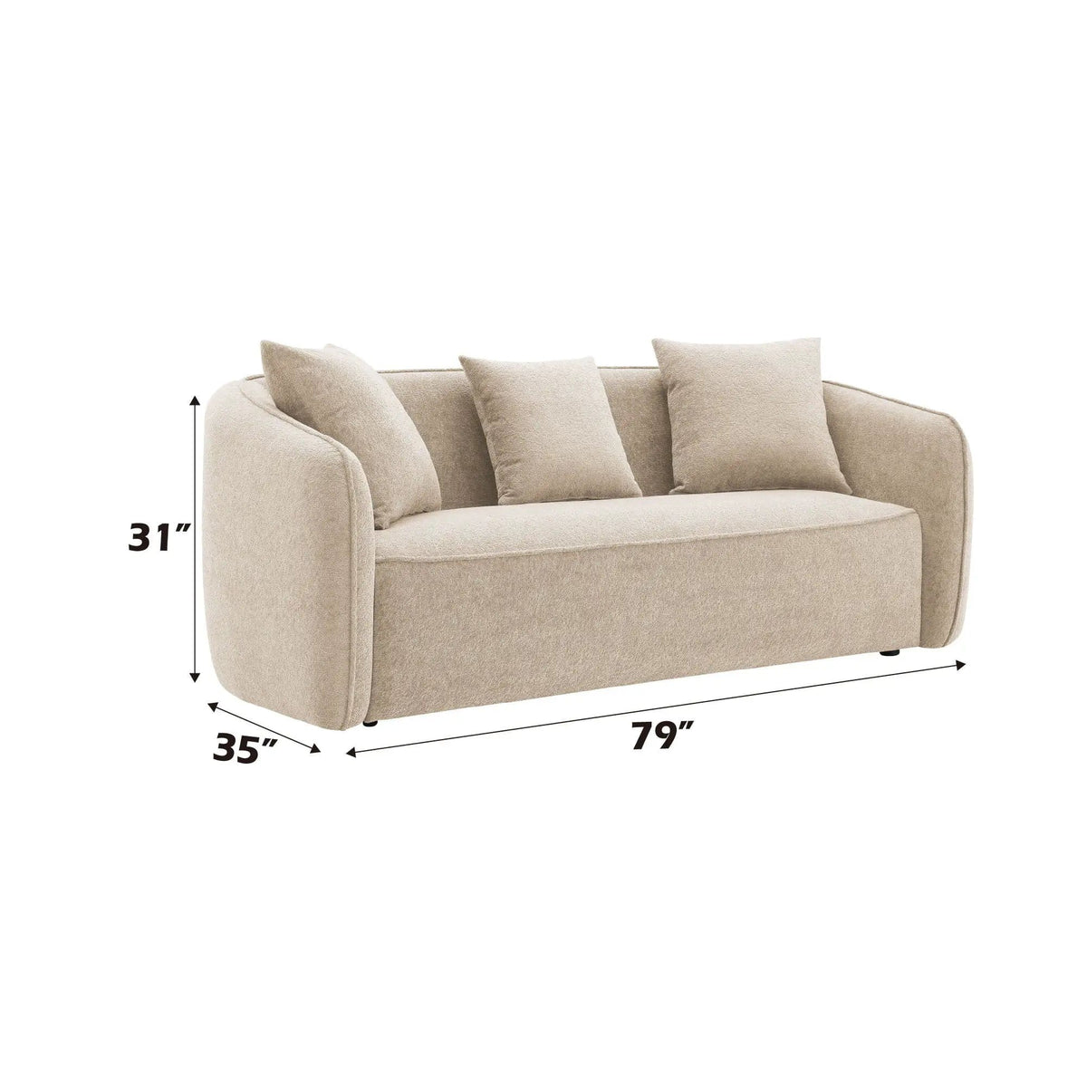 Keith Sofa With 3 Matching Color Toss Pillows | 2 Pieces | Fabric & Plywood | Living Room