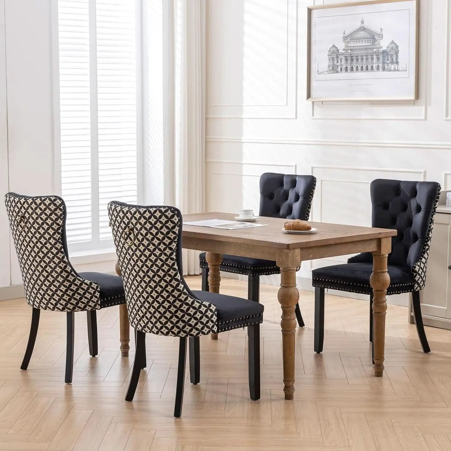 Velvet Tufted Dining Chairs Set Of 4 With Nailhead Trim from PriceLows™