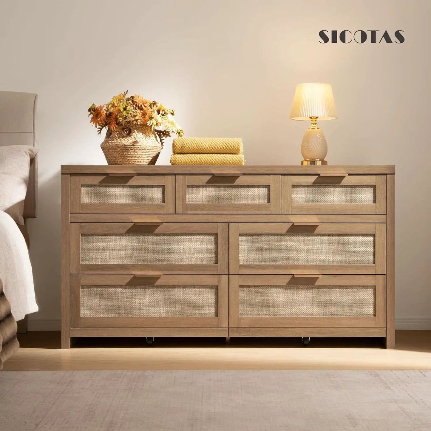 FiftySevenInch Boho Dresser Reclaimed CaramelOak Finish from PriceLows™