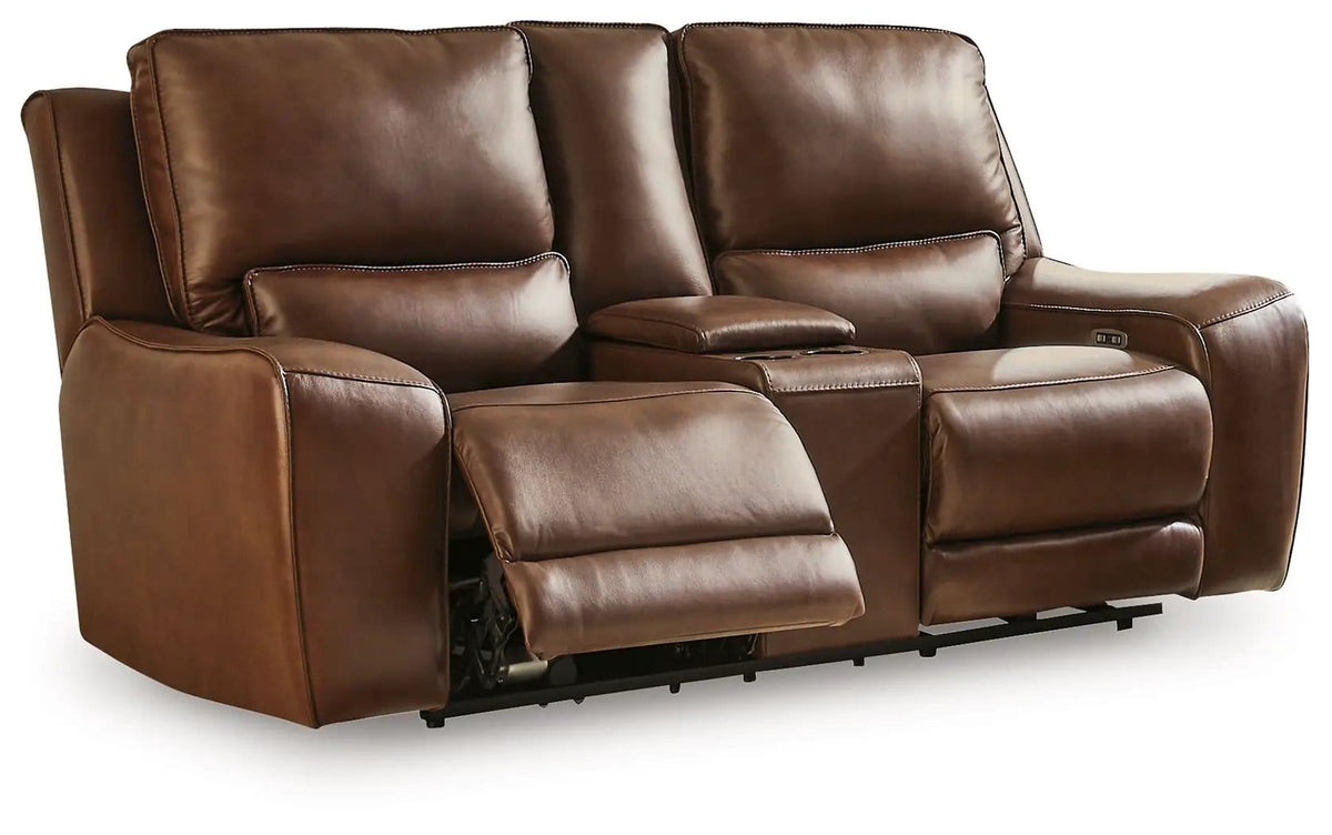 DeepWakes Power Reclining Loveseat / Console / Adjustable Headrest | 2 Pieces | Leather | Living Room