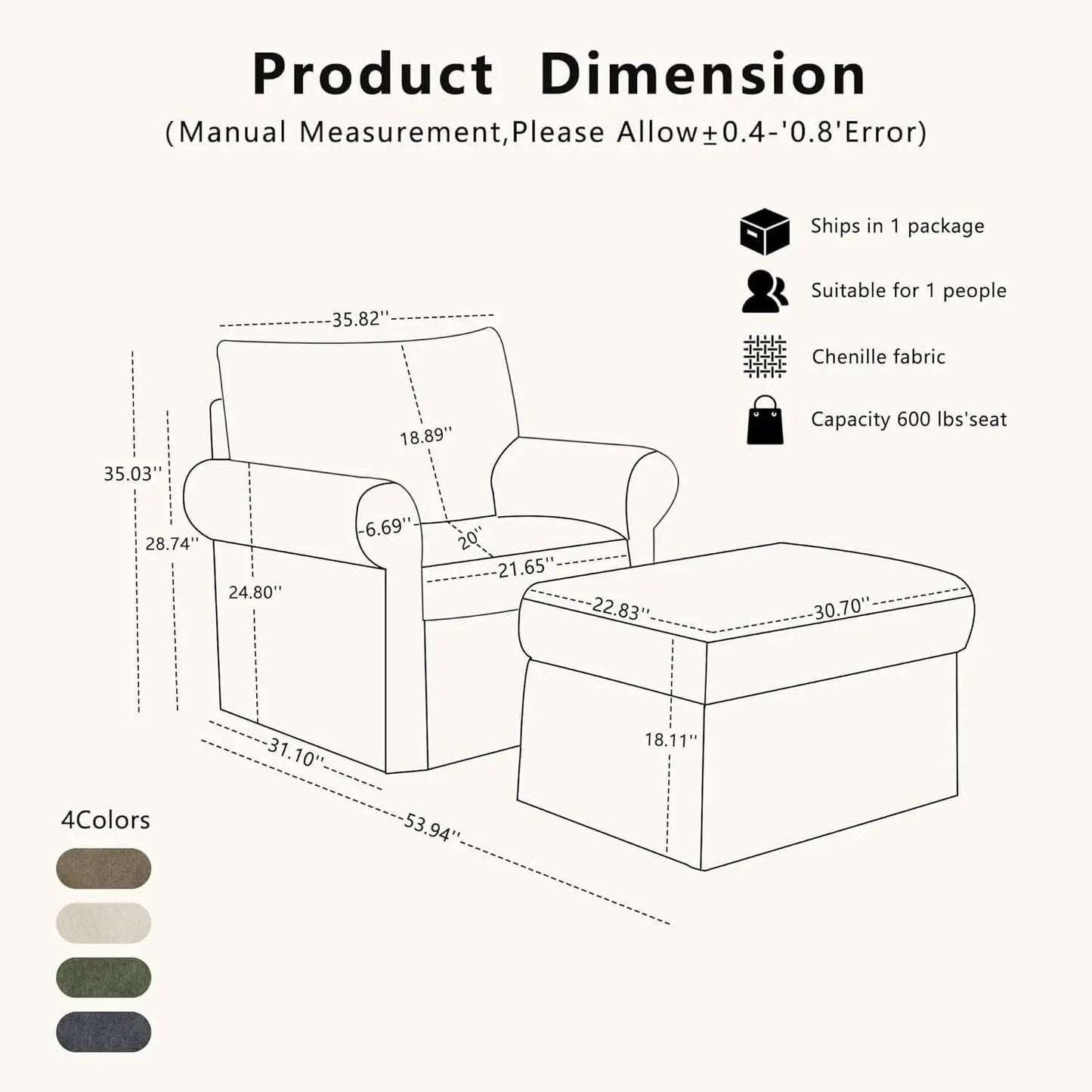 Gray 35 Inch Accent Chair With Ottoman And Chaise Lounge from PriceLows™