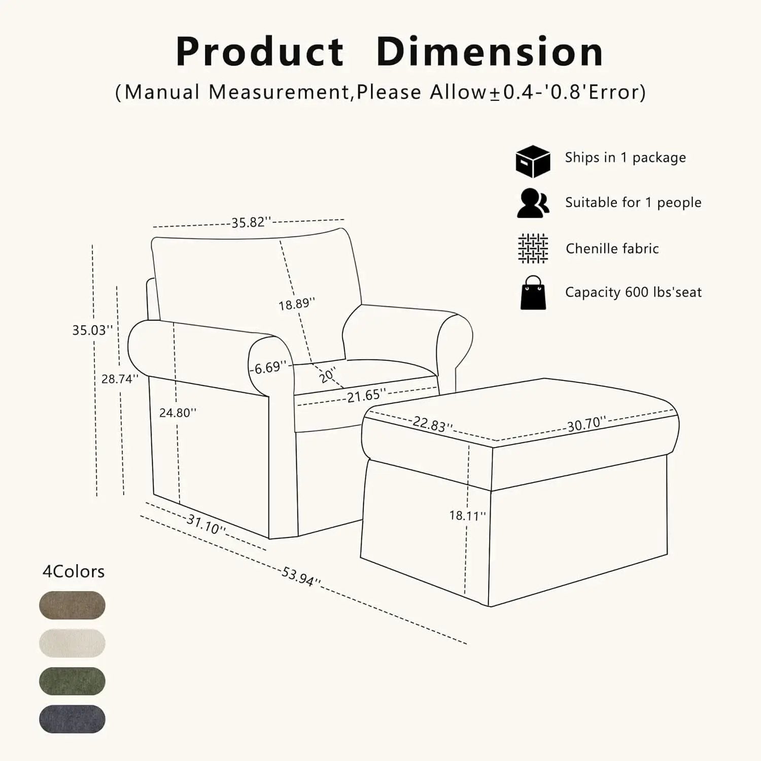 Gray 35 Inch Accent Chair With Ottoman And Chaise Lounge from PriceLows™