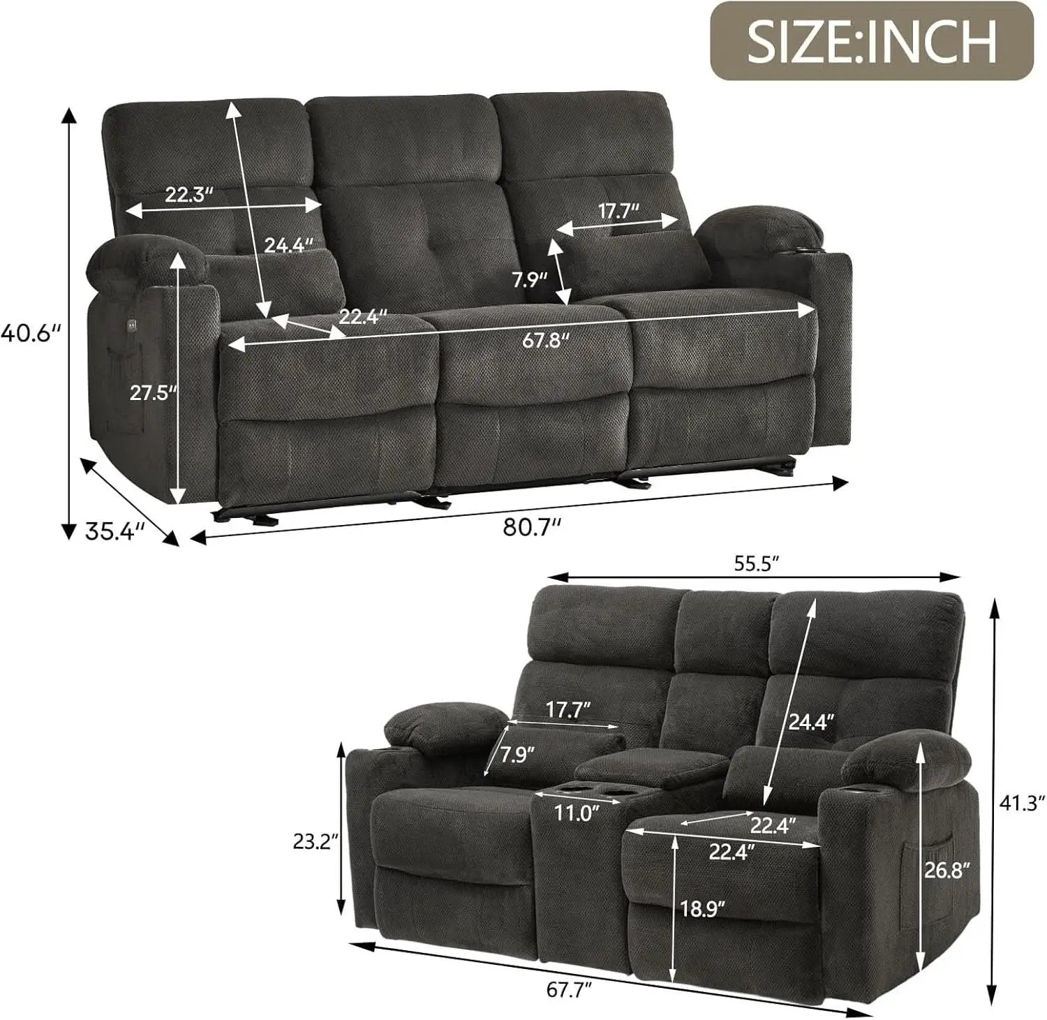 Power Reclining Sofa Set With Massage And USB Ports from PriceLows™