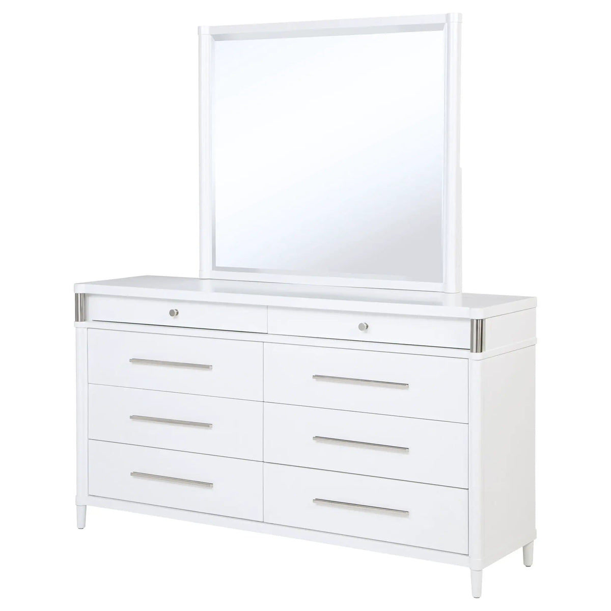 Gracemont 8-drawer Bedroom Dresser with Mirror | 65.5 x 18 x 74.25 in | Rubberwood & Engineered Wood | White